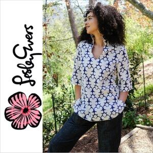 NWOT Lesley Evers "Brooklyn" Tunic, Navy Fleurette M